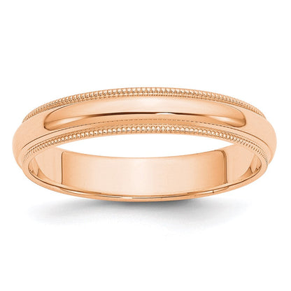 10k Rose Gold 4mm Milgrain Half Round Wedding Band Ring