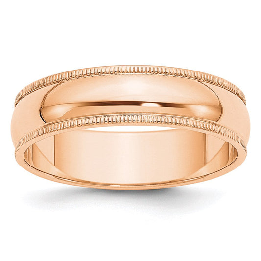 10k Rose Gold 6mm Milgrain Half Round Wedding Band Ring
