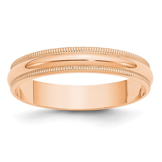 10k Rose Gold 4mm Lightweight Milgrain Half Round Wedding Band Ring