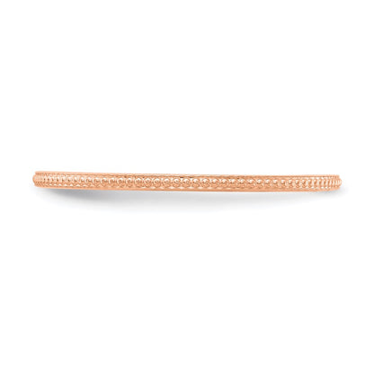 10K Rose Gold 10K 1.2mm Beaded Stackable Band Size 7.5