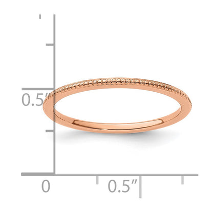 10K Rose Gold 10K 1.2mm Beaded Stackable Band Size 7.5