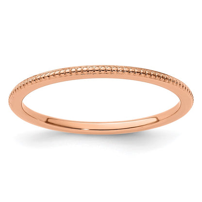 10K Rose Gold 10K 1.2mm Beaded Stackable Band Size 7.5