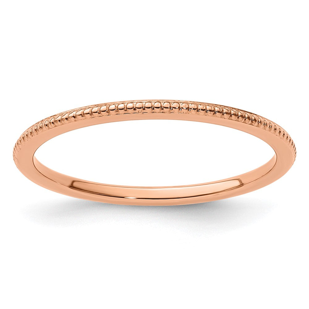10K Rose Gold 10K 1.2mm Beaded Stackable Band Size 5.5