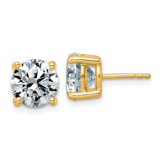 14K Yellow Gold 5 carat Lab Grown Diamond VS+ F+ Round Complete Four Prong Lightweight Stud Earrings