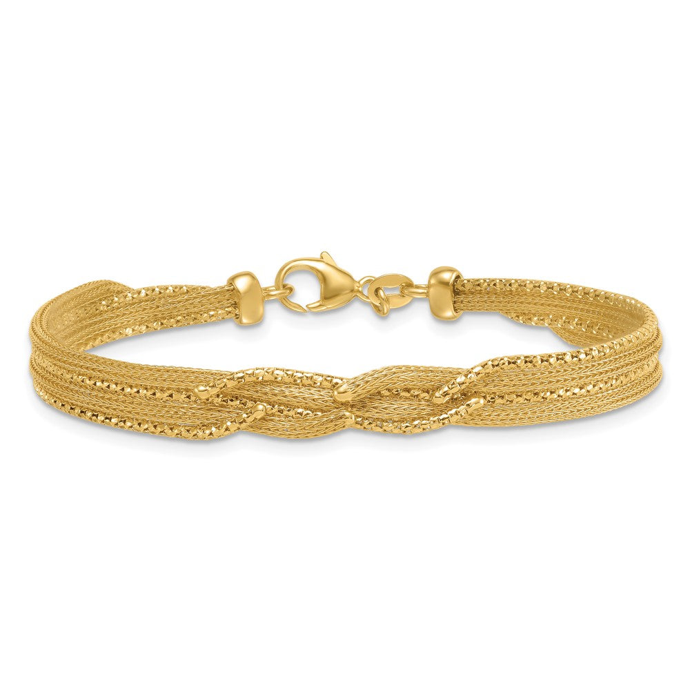 14K Yellow Gold Textured Woven Mesh Fancy 7.5 Inch Bracelet