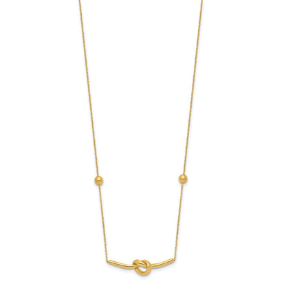 14K Yellow Gold Polished Knotted Bar Pendant and Beads 16 Inch Necklace Plus 2 Inch Extender