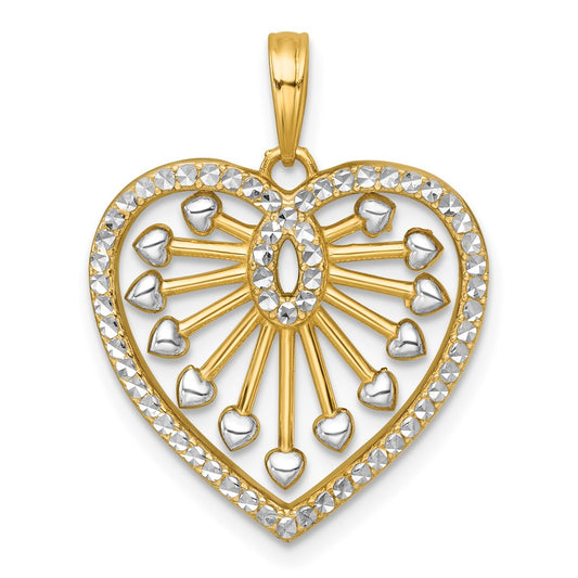 14K Yellow Gold with Rhodium Polished Fancy Cut-out Heart Pendant