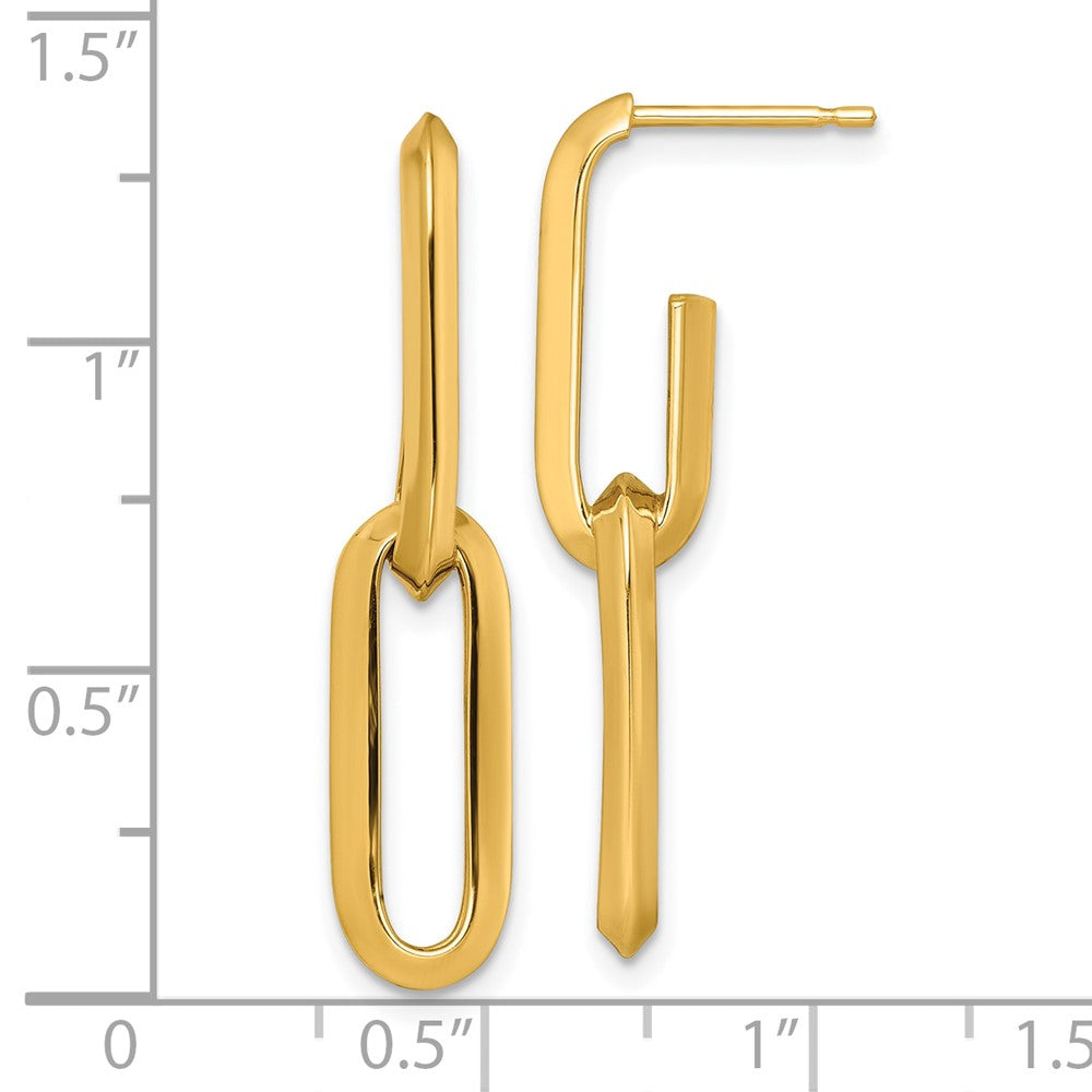 14K Yellow Gold Polished 7mm Paperclip Link Dangle Post Earrings