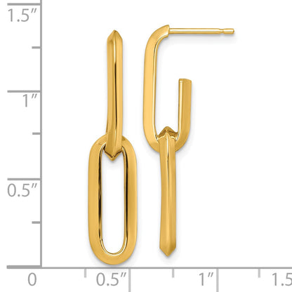 14K Yellow Gold Polished 7mm Paperclip Link Dangle Post Earrings