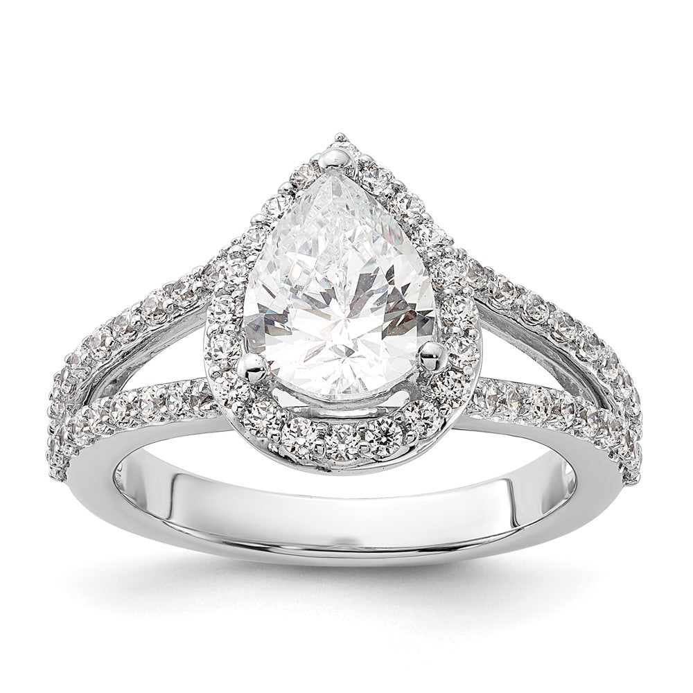 True Origin 14K White Gold 5/8 carat Lab Grown Diamond VS+ F+ Semi-Mount Pear Halo Engagement Ring