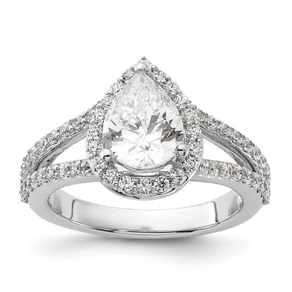 True Origin 14K White Gold 5/8 carat Lab Grown Diamond VS+ F+ Semi-Mount Pear Halo Engagement Ring