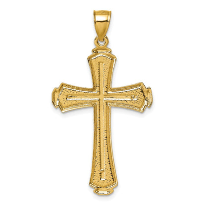 14K Yellow Gold Polished Diamond-cut Textured Fancy Cross Pendant