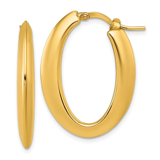 14K Yellow Gold Polished Knife-edge 4mm x 30mm Puffed Oval Hoop Earrings