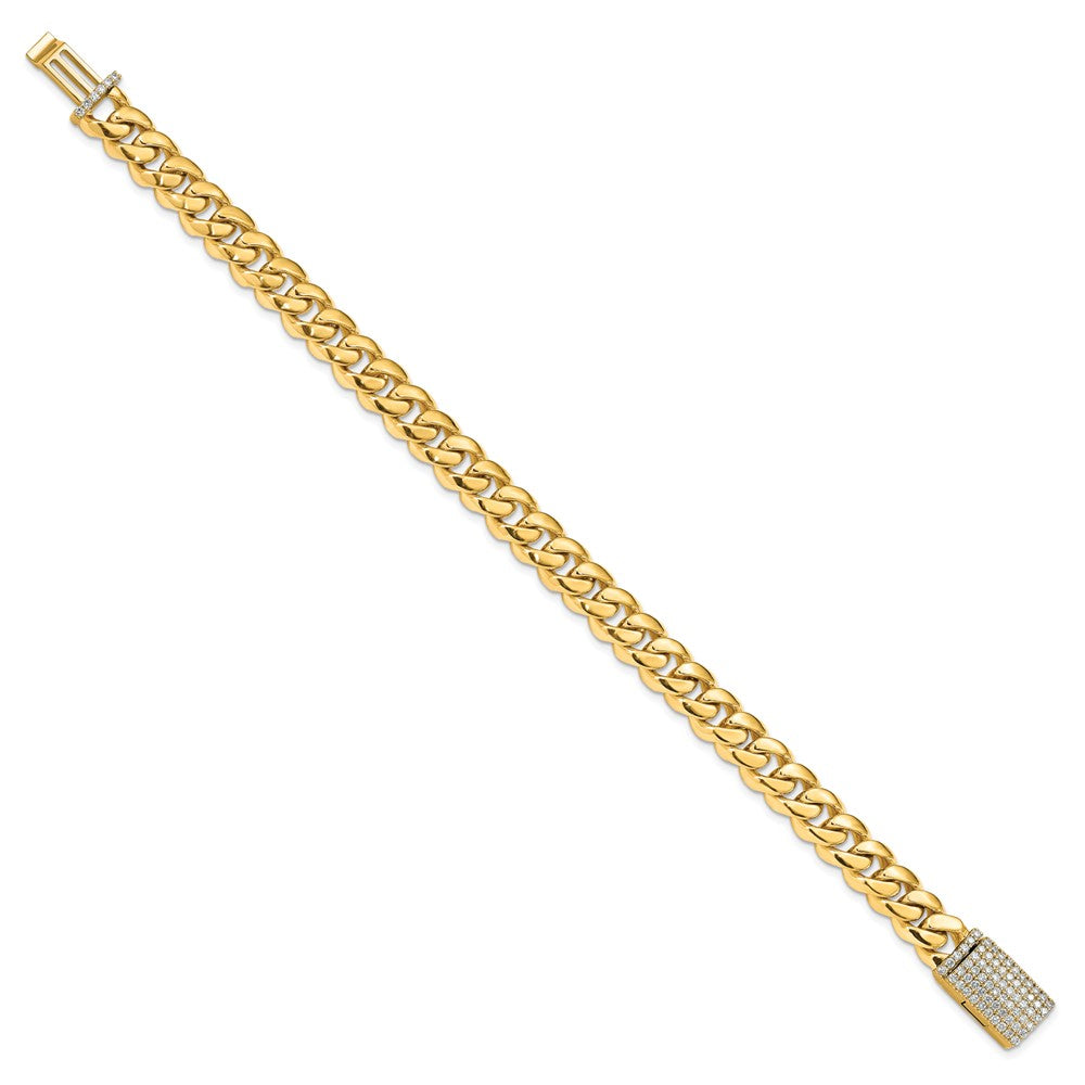 14K Yellow Gold Hand-polished 8.7mm Miami Cuban Link 1.55 carat Diamond Clasp 8.25 Inch Bracelet