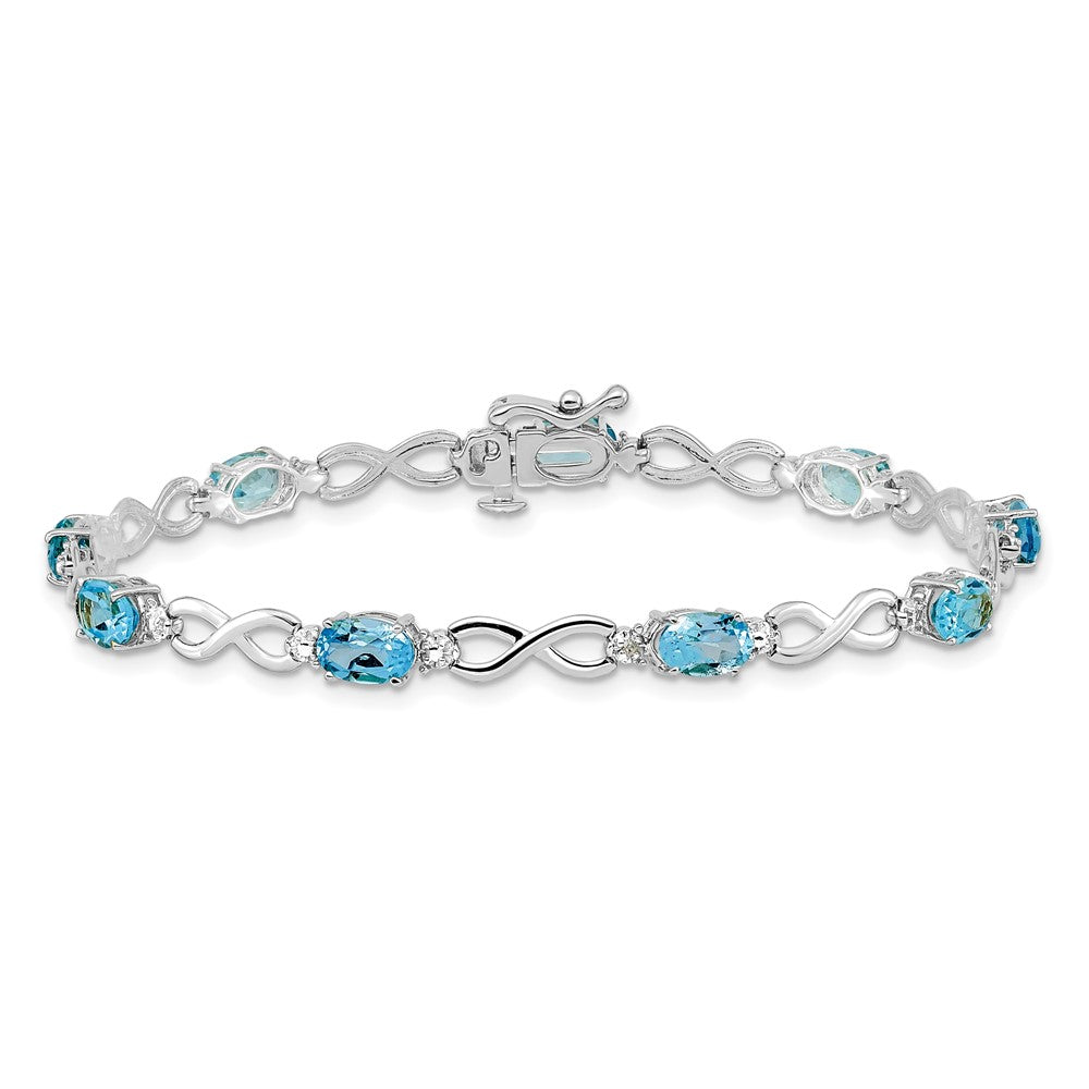 14K White Gold Complete Oval Swiss Blue Topaz and Diamond Infinity Link 7 Inch Bracelet