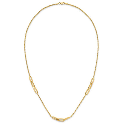 14K Yellow Gold Polished Oval Link and Diamond-cut Rope 3-Station 20.25 Inch Necklace