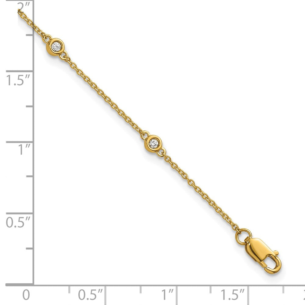14K Yellow Gold Complete 1/10 carat Bezel-set Diamond and Cable Chain 6-Station 7 Inch Bracelet
