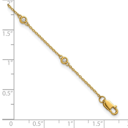 14K Yellow Gold Complete 1/10 carat Bezel-set Diamond and Cable Chain 6-Station 7 Inch Bracelet