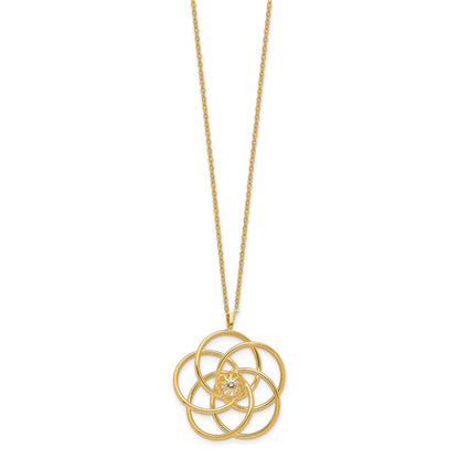 14K Yellow Gold Polished Floral Pendant 17 Inch Necklace