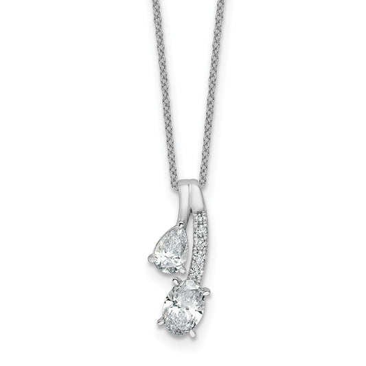 14K White Gold 7/8 carat Lab Grown Diamond VS/SI+ G+ Oval and Pear Complete 18 Inch Two Stone Pendant Necklace