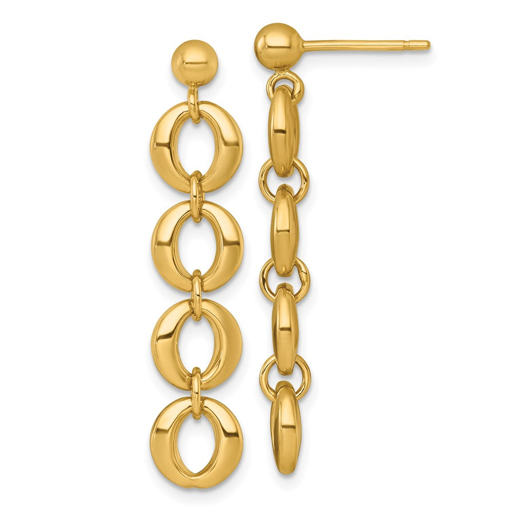 14K Yellow Gold Polished Fancy Circle Link Dangle Post Earrings