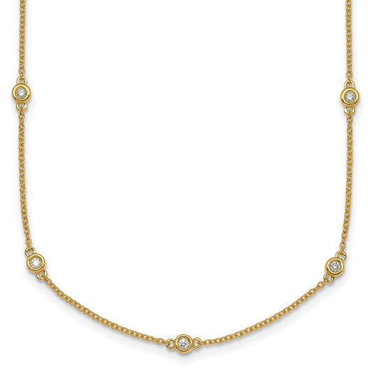 14K Yellow Gold Complete 1/5 carat Bezel-set Diamond and Cable Chain 13-Station 16 Inch Necklace