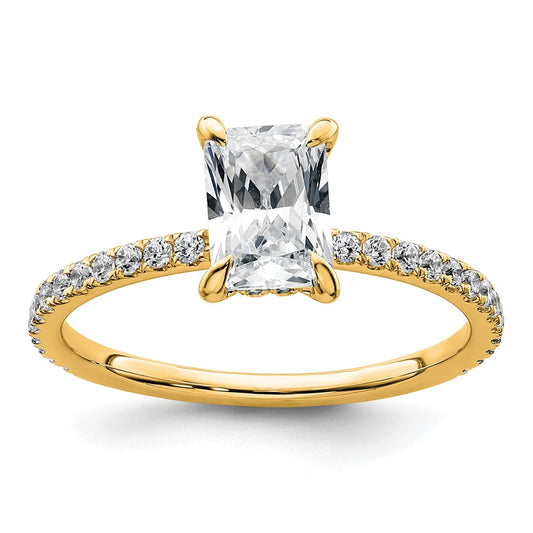 14K Yellow Gold 1 1/3 carat Certified Lab Grown Diamond VS/SI+ G+ Radiant Complete Solitaire with Flair Engagement Ring