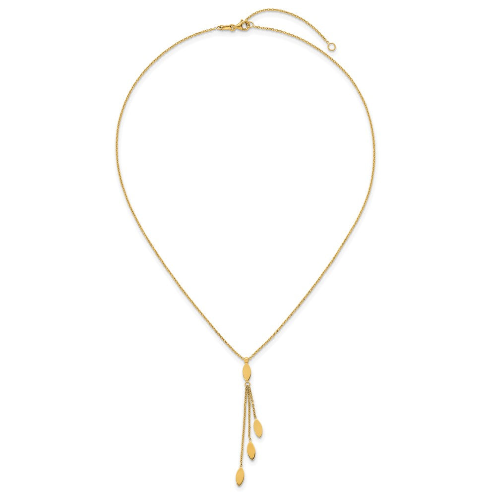 14K Yellow Gold Polished Oval 3-Dangles 16 Inch Necklace Plus 2 Inch Extender