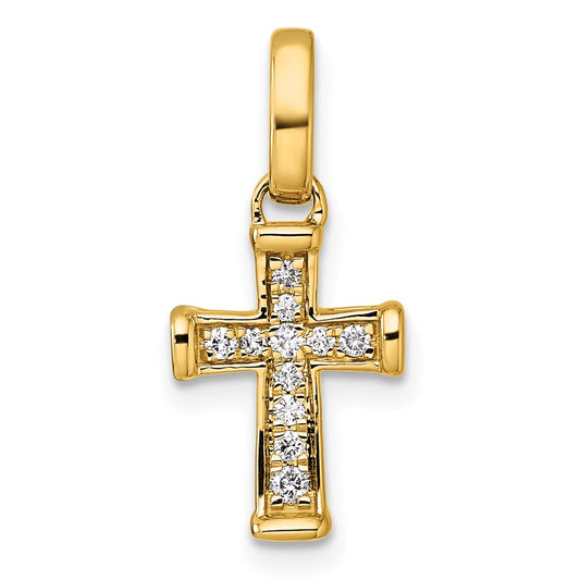 14K Yellow Gold Small 1/10 carat Diamond Latin Cross Pendant
