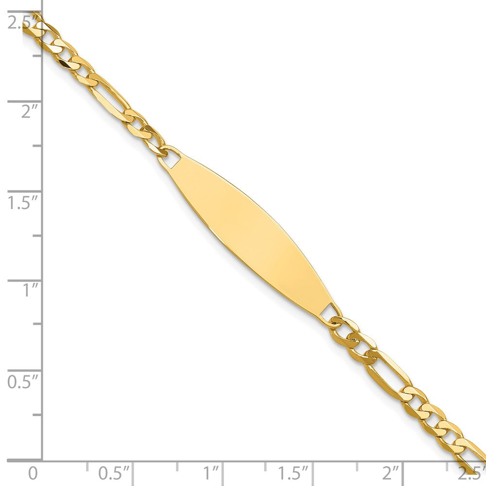 14K Yellow Gold Polished Solid Chain/Solid Plate 3.0mm Figaro Link 29x7.5mm Plate ID Bracelet