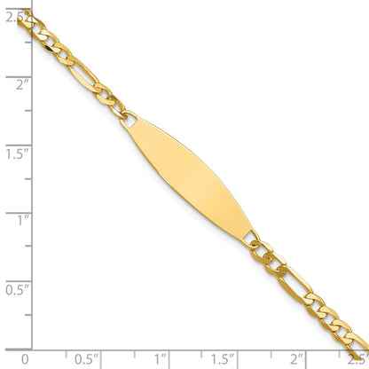 14K Yellow Gold Polished Solid Chain/Solid Plate 3.0mm Figaro Link 29x7.5mm Plate ID Bracelet