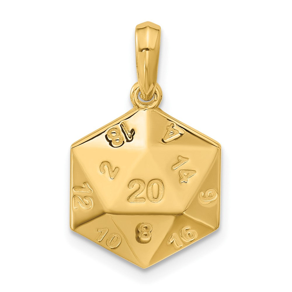 14K Yellow Gold Polished D20 Twenty-sided Dice Pendant