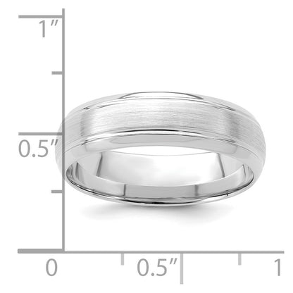 14K White Gold 6mm Lightweight Comfort Fit Brushed Satin Line Edge Wedding Band Ring