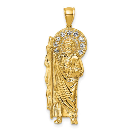 14K Yellow Gold Polished CZ Standing Saint Jude Figure Pendant