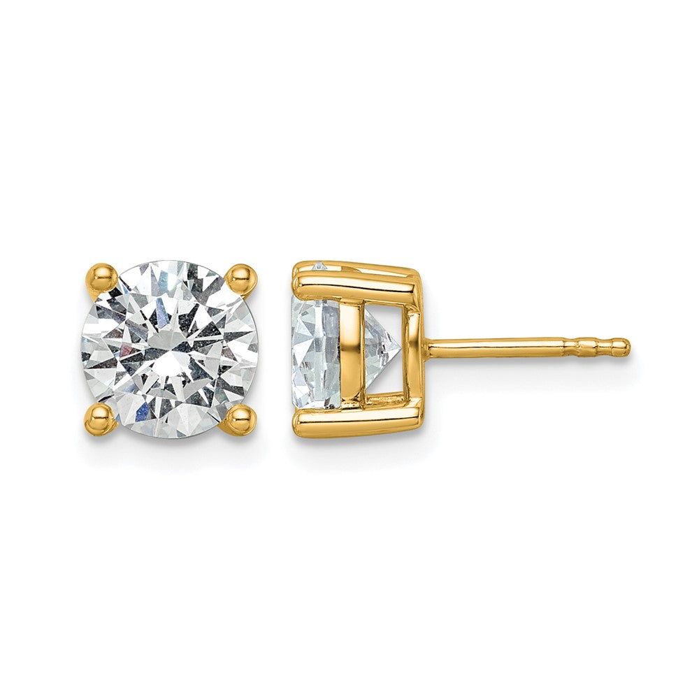 14K Yellow Gold 3 carat Certified Lab Grown Diamond VS+ F+ Round Complete Four Prong Lightweight Stud Earrings