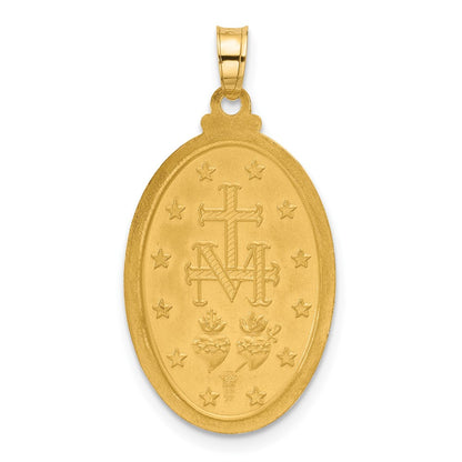 14K Yellow Gold Polished and Satin Solid Miraculous Medal Oval Pendant