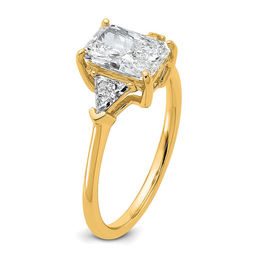14K Yellow Gold 2 carat Certified Lab Grown Diamond VS/SI+ G+ Radiant and Triangle Complete Three Stone Engagement Ring