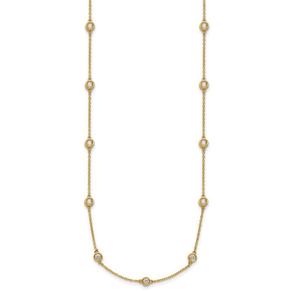 14K Yellow Gold Complete 1.3 carat Bezel-set Diamond and Cable Chain 20-Station 20 Inch Necklace