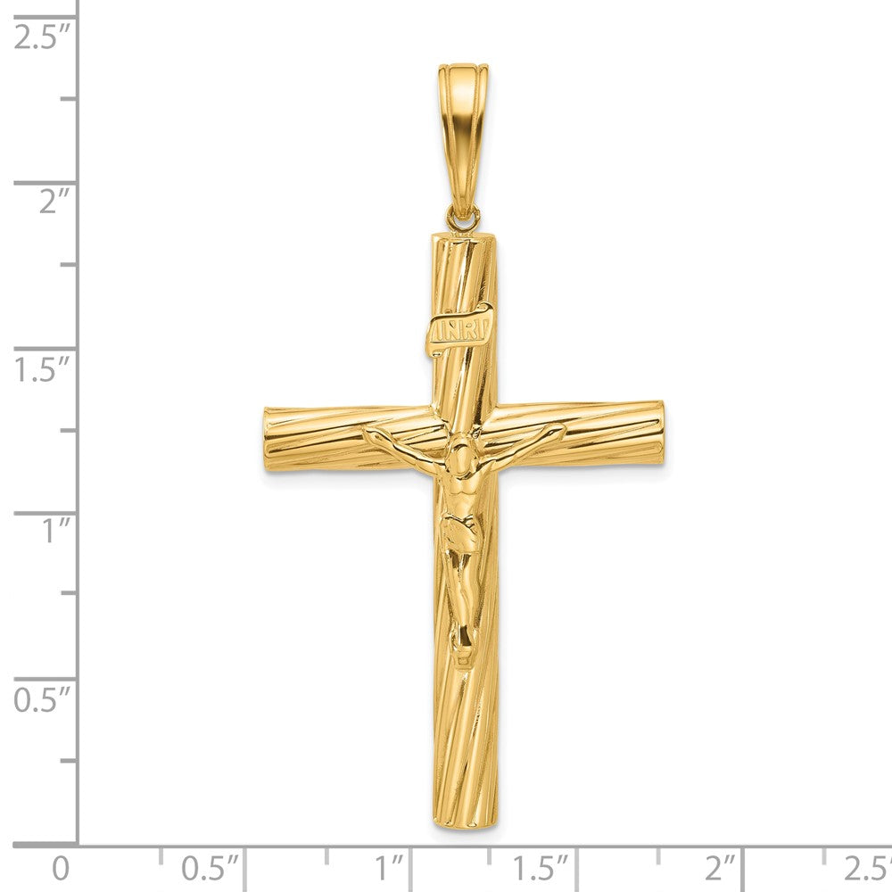 14K Yellow Gold Polished and Textured Crucifix Pendant