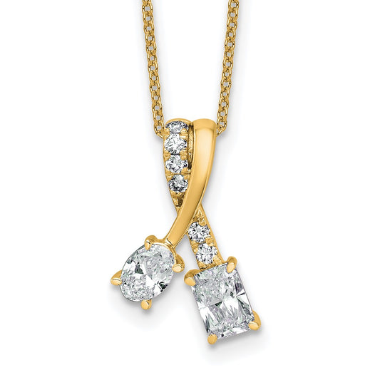 14K Yellow Gold 7/8 carat Lab Grown Diamond VS/SI+ G+ Oval and Radiant Complete 18 Inch Two Stone Pendant Necklace