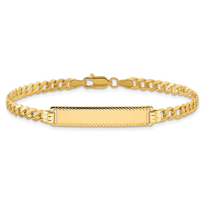 14K Yellow Gold Polished Solid Chain/Solid Plate Flat Curb Link Diamond-cut 29x6.5mm Plate 8 Inch ID Bracelet