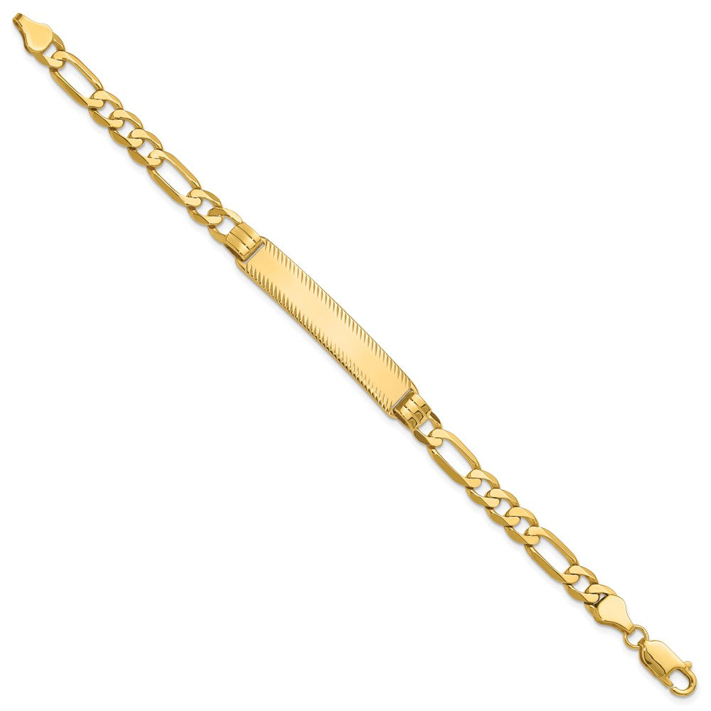 14K Yellow Gold Polished Solid Chain/Solid Plate Figaro Link Diamond-cut 39x8mm Plate 7 Inch ID Bracelet