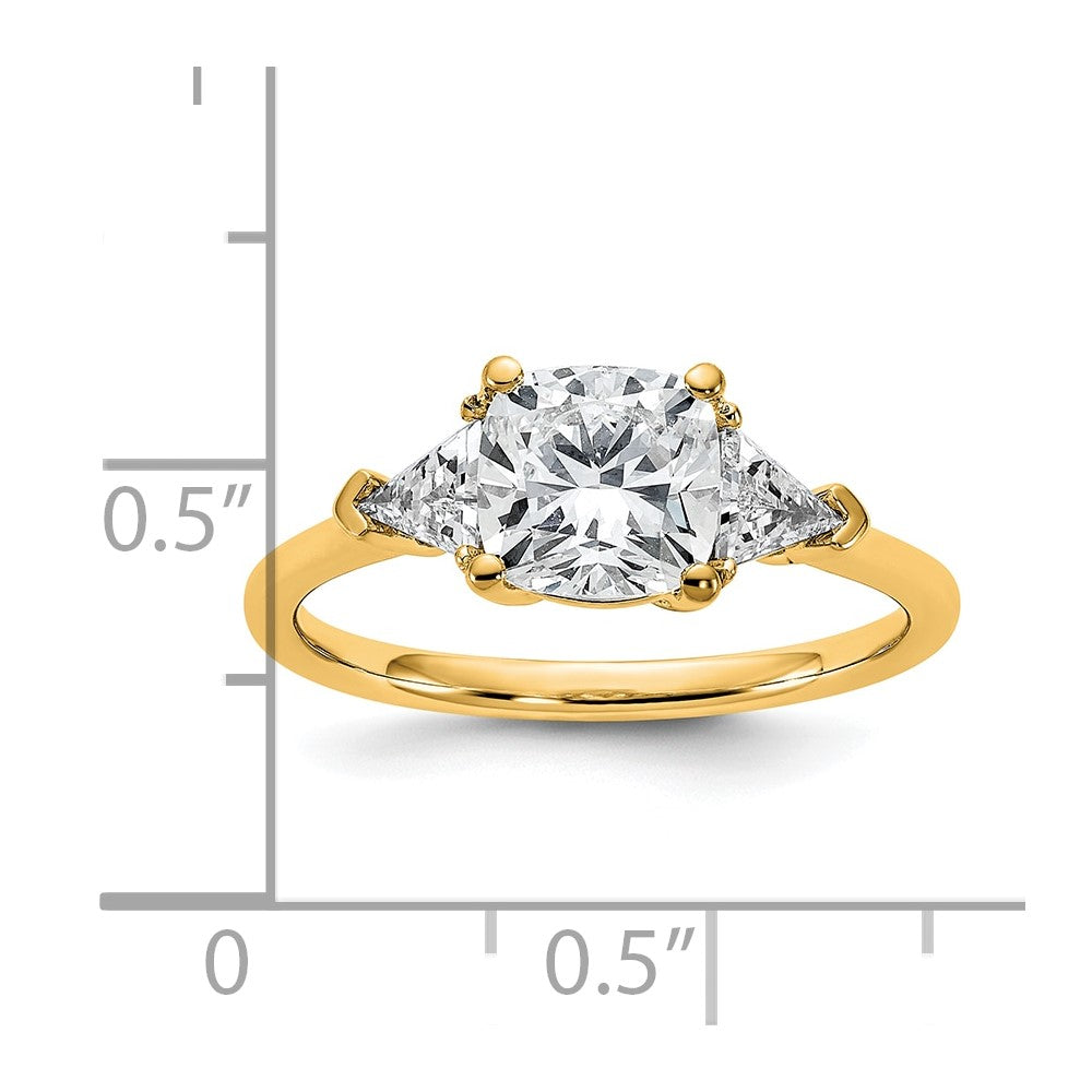 14K Yellow Gold 2 carat Certified Lab Grown Diamond VS+ F+ Cushion and Triangle Complete Three Stone Engagement Ring