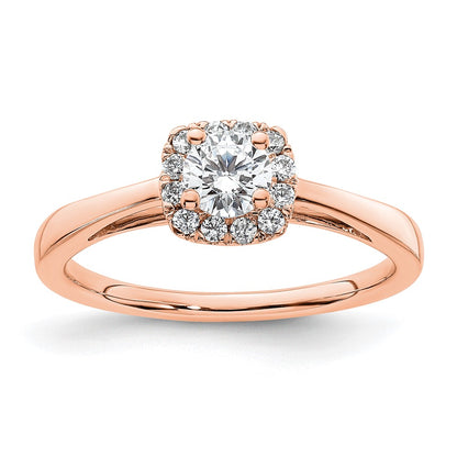 14K Rose Gold Halo (Holds 1/4 carat (4.1mm) Round Center) 1/8 carat Diamond Semi-mount Engagement Ring