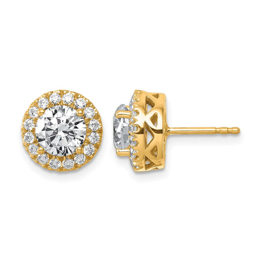 14K Yellow Gold 2 1/2 carat Certified Lab Grown Diamond VS/SI+ G+ Complete Round Halo Post Earrings