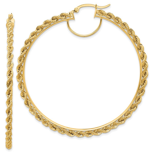 14K Yellow Gold Polished and D/C Rope 2.95mm Hoop Earrings