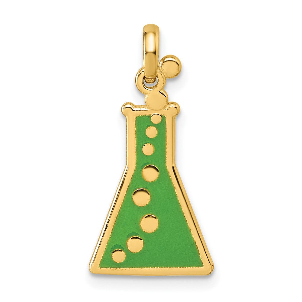 14K Yellow Gold Polished Green Enameled Erlenmeyer Flask Pendant