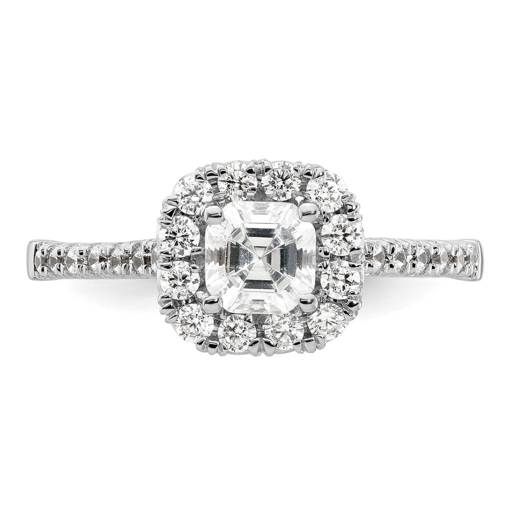 14K White Gold Halo (Holds 3/4 carat (5mm) Asscher-cut Center) 1/2 carat Diamond Semi-mount Engagement Ring