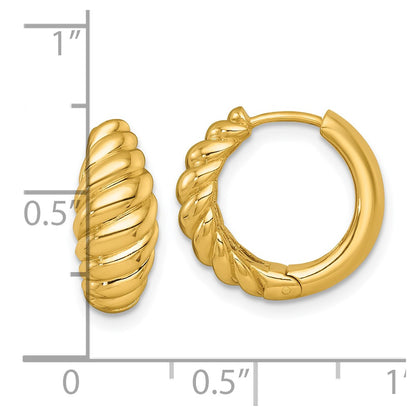 14K Yellow Gold Polished Twisted Tapered Hinged Hoop Earrings