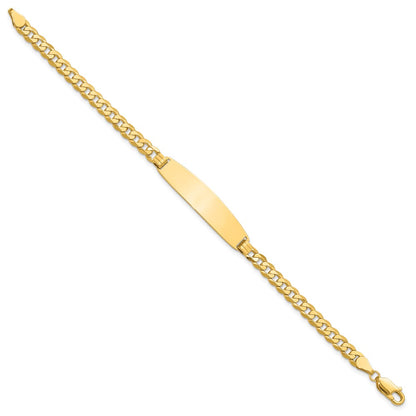14K Yellow Gold Polished Solid Chain/Solid Plate Curb Link Rounded 35x8.5mm Plate 7 Inch ID Bracelet